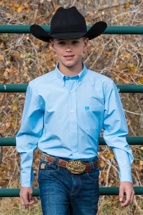 Cinch Jeans | Boys TENCEL™ Light Blue Micro Stripe Button-Down Western Shirt