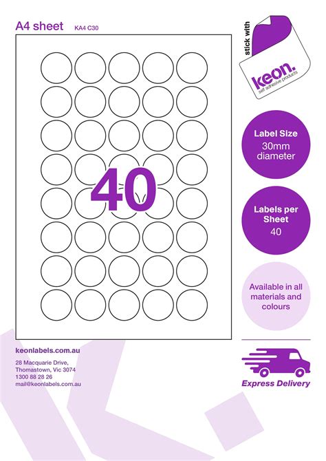 30mm Round Inkjet & Laser Printer A4 Sticker Sheet Labels