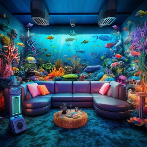 Premium Photo | Underwater aquarium mural living room 3d wallpaper AI ...