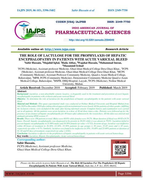 (PDF) THE ROLE OF LACTULOSE FOR THE PROPHYLAXIS OF HEPATIC ENCEPHALOPATHY IN PATIENTS WITH ACUTE ...