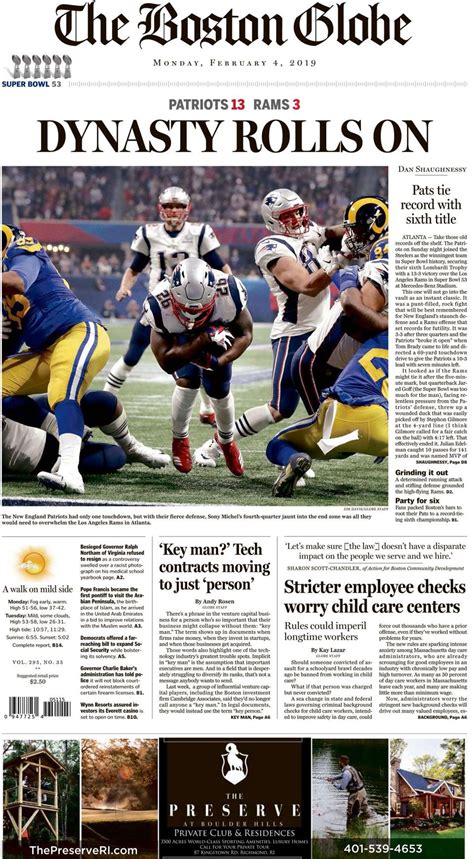 Here’s the Patriots’ Super Bowl win on The Boston Globe’s front page ...