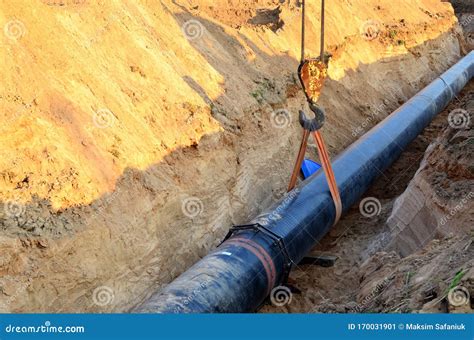 Natural Gas Pipeline Construction Work. a Dug Trench in the Ground for ...