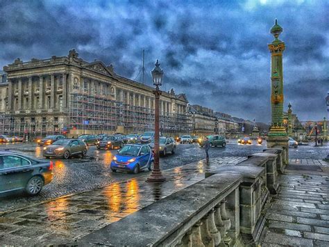 Paris France - Downtown - Seine River District at Night - Rain Evening ...