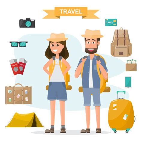 people travel. couple with backpack and equipment set go to travel on a vacation 426784 Vector ...