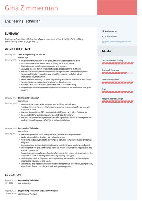 Engineering Technician Resume Examples and Templates