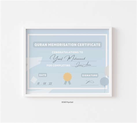 Blue Quran Memorisation Hifz Certificate Printable Hafiz - Etsy UK