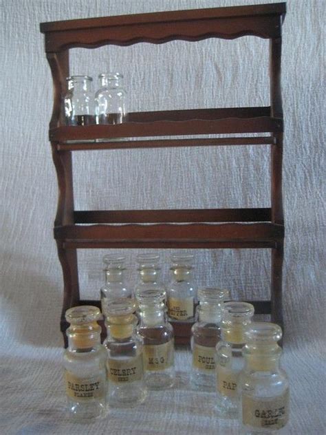 Vintage Wooden Spice Rack Large W / Glass Jars | Etsy | Wooden spice ...