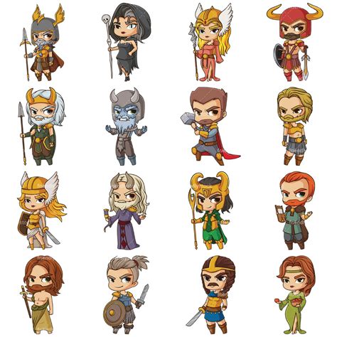 Chibi Norse Gods And Goddesses Clipart Vector Collection - FriendlyStock