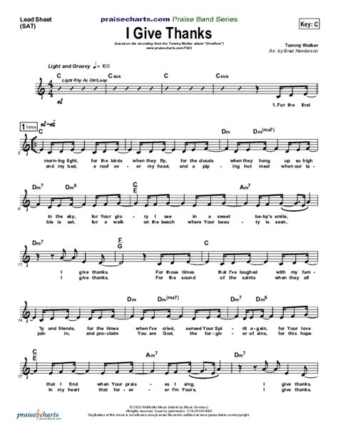 I Give Thanks To You Sheet Music PDF (Tommy Walker) - PraiseCharts