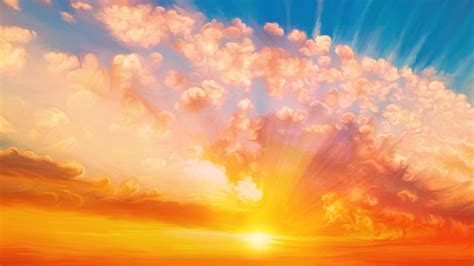 Rays, horizon, cumulus, sunlight, artwork, orange sky, atmosphere ...