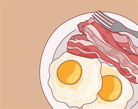 A plate with eggs and bacon. Hand drawn style vector design ...