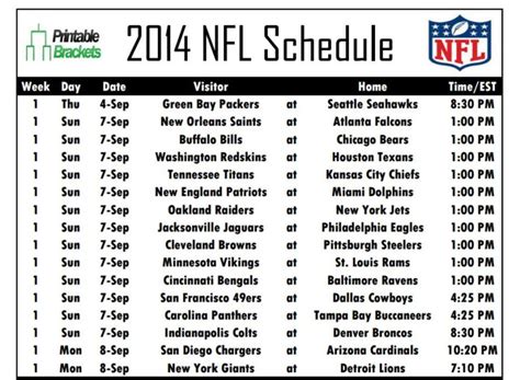 Printable NFL Schedules For All 32 Teams Now Available At | Printable ...