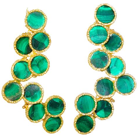 1960s Malachite Gold Modernistic Earrings at 1stdibs