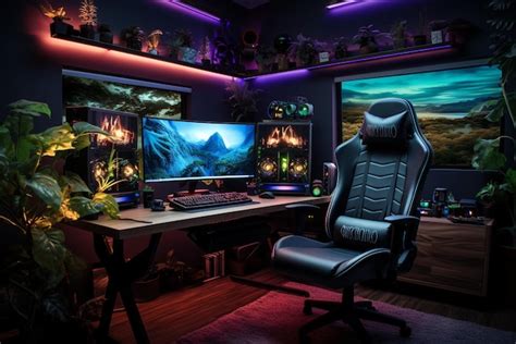 Premium AI Image | gaming computer setup rgb lighting man sitting on ...