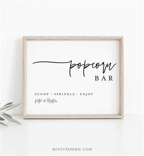 Popcorn Bar Sign Popcorn Station Minimalist Wedding / Bridal - Etsy