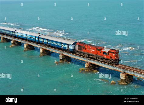 India, Tamil Nadu, Rameswaram, train bridge to Rameswaram island Stock ...