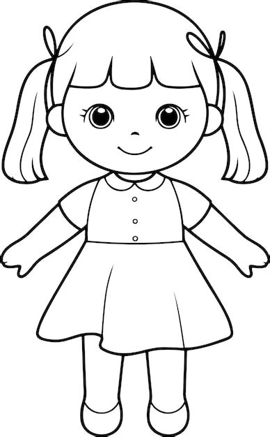 Premium Vector | Doll vector illustration Black and white outline Doll coloring book or page for ...