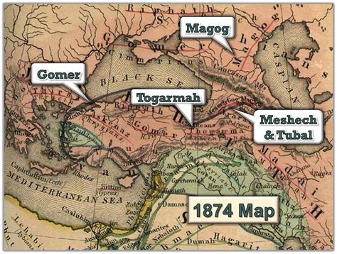 map of 1874 including placenames with names of Biblical peoples: Gomer, Togarmah, Magog ...