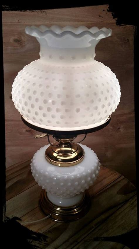 White Milk Glass Lamp / Vintage Hobnail White Glass Student