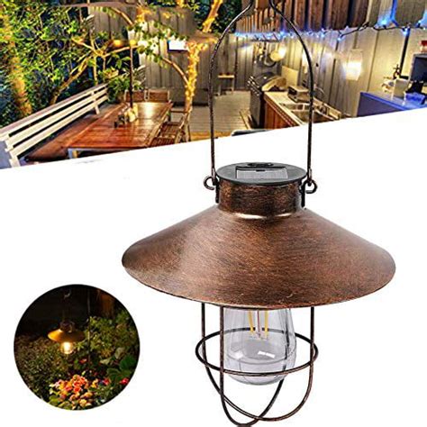 Solar Lantern Outdoor Hanging, Waterproof Solar Garden Lantern Lights with Hat Decorative for ...