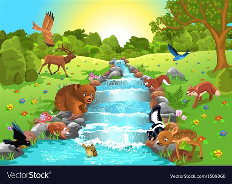 Animals at the river Royalty Free Vector Image