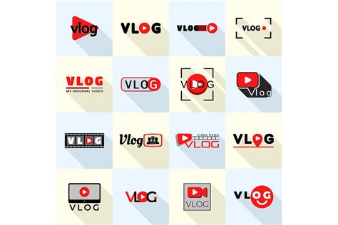 Vlog logo set, flat style