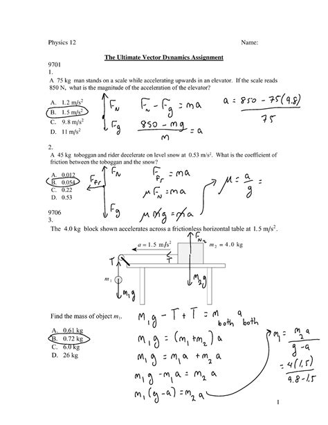 Sample/practice exam 2019, questions and answers - Physics 12 Name: The Ultimate Vector Dynamics ...