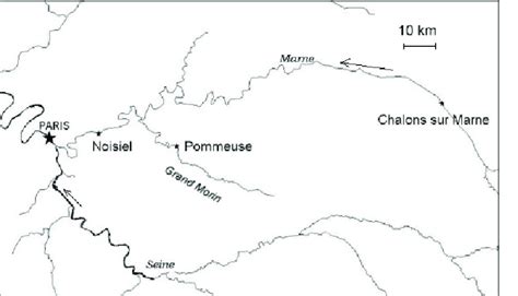 The Marne river and the three gauging stations | Download Scientific ...