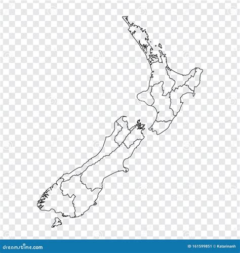 Blank Map of New Zealand. High Quality Map of New Zealand with Provinces on Transparent ...