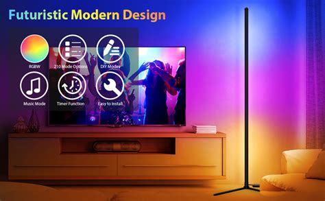 WEICHIDA LED RGB Corner Floor Lamp 61.5" Modern Standing Lamp Color Changing Mood Light Dimmable ...