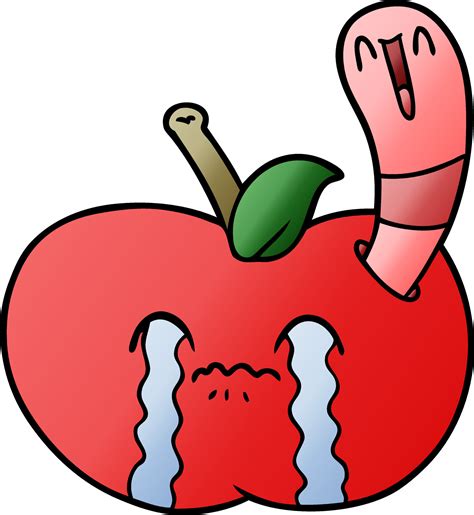 cartoon worm eating an apple 12547487 Vector Art at Vecteezy