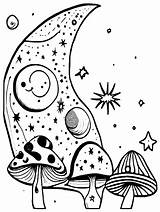 Trippy Mushroom Coloring Page With Outer Space Theme · Creative Fabrica sketch template