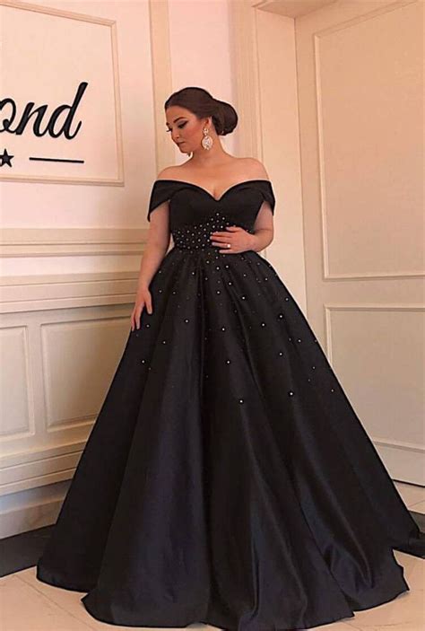 Elegant Long Black Satin Beaded Ball Gowns Prom Dresses Off The Shoulder 2018… | Vestidos para ...