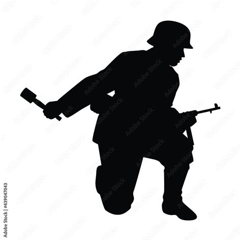 German soldier with a gun weapon during world war 2 silhouette vector on white background Stock ...