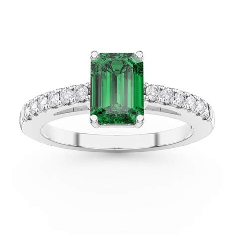 Unity 1ct Emerald Cut Emerald Diamond Pave 18ct White Gold Engagement ...