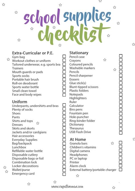 School Supplies Checklist With Printable | ExpatWoman.com