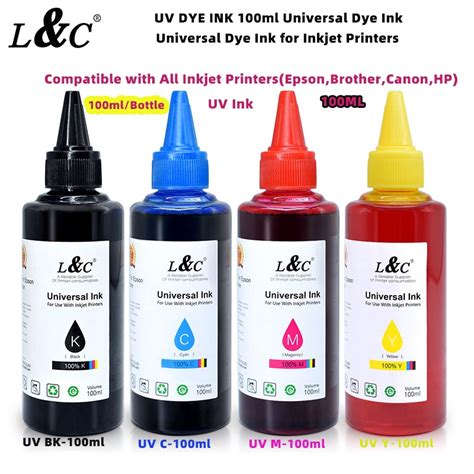 L&C Dye Ink UV Ink 100ml 4 Colors Universal Dye Ink for Inkjet Printers ...