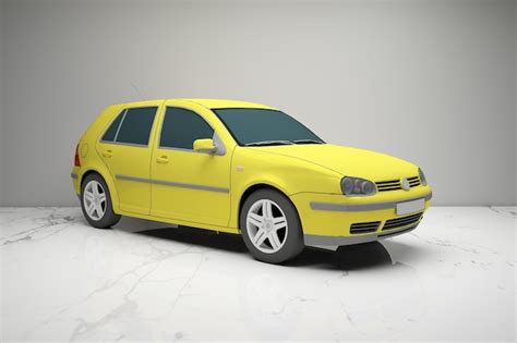 Premium Photo | A yellow volkswagen golf car is shown in 3d.