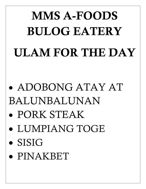 Our menu for the day: ADOBONG... - A-Foods Bulog Eatery