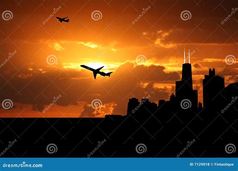 Planes departing Chicago stock illustration. Illustration of building - 7129018