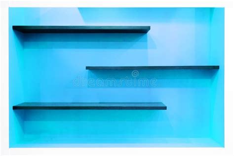 Blue Empty Modern Design Shelves on Wall Stock Image - Image of ...