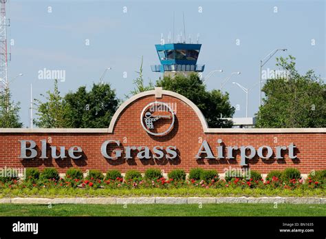 Entrance sign and control tower at the Blue Grass Airport in Lexington ...