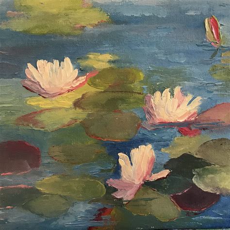 water lilies, Monet style painting, water painting, landscape painting, water lily and pond