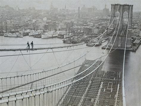 Brooklyn Bridge under construction before it opened in 1883 ...