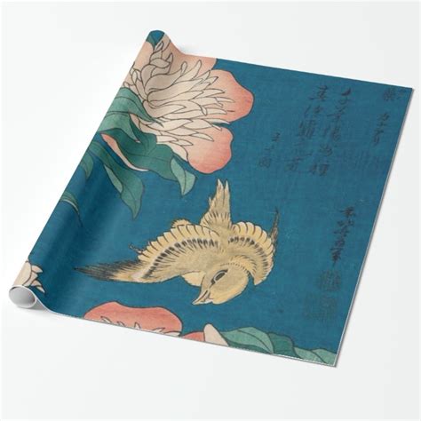 Hokusai Peonies and Canary Vintage GalleryHD Wrapping Paper | Zazzle.com