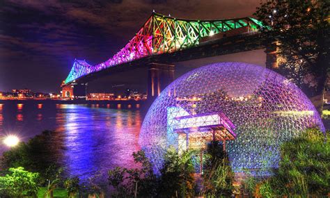 Montreal Jacques Cartier Bridge and Biosphere at Night Photo Montage