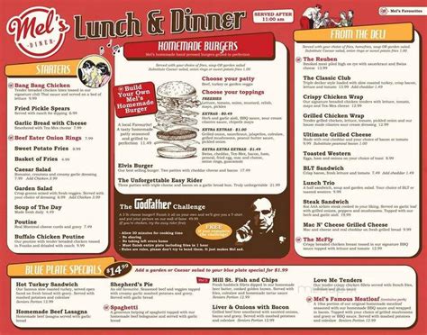 Menu of Mel's Diner in Kitchener, ON N2E 3S3