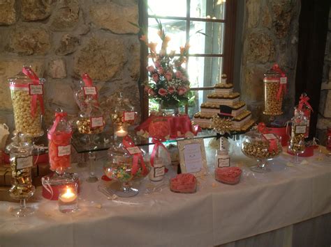 Coral, Ivory and Gold Wedding Candy Bar