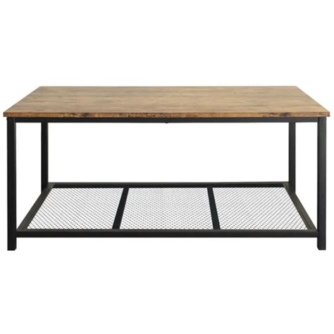 Rustic Coffee Table With Steel Frame And Shelf - VigsHome