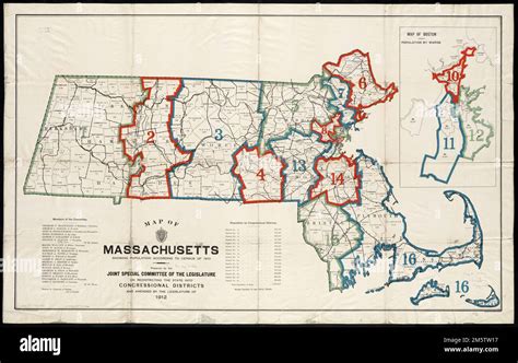 Map of Massachusetts showing population according to census of 1910. Includes inset: Map of ...